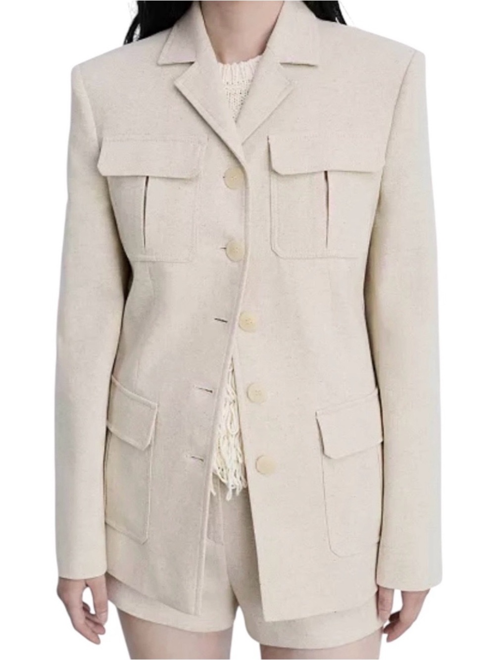 Mango Cream Structured Button-Front Blazer - Picture 2 of 6